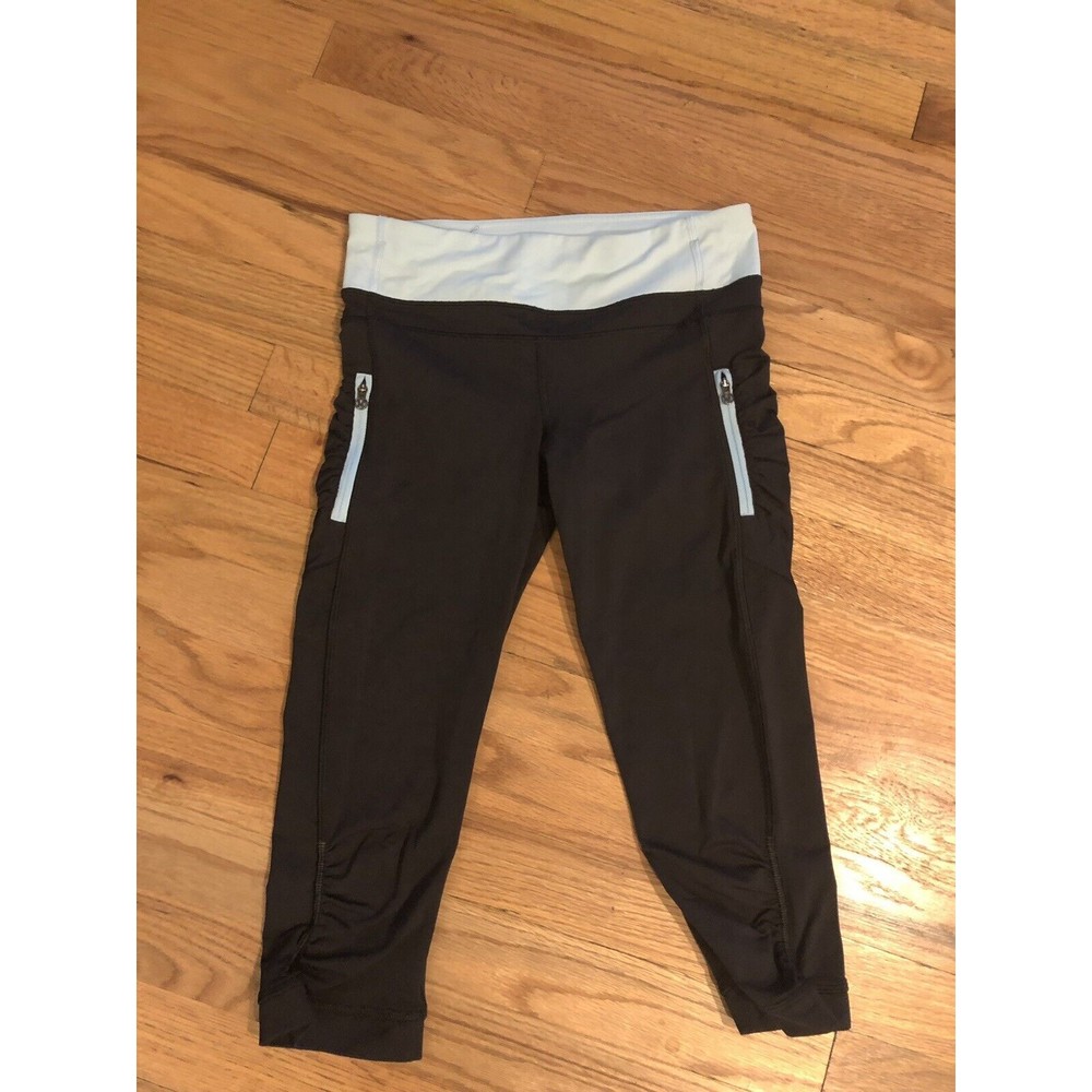 LULULEMON‎ rouched Sides Black Blue 4 Crop Capri Leggings